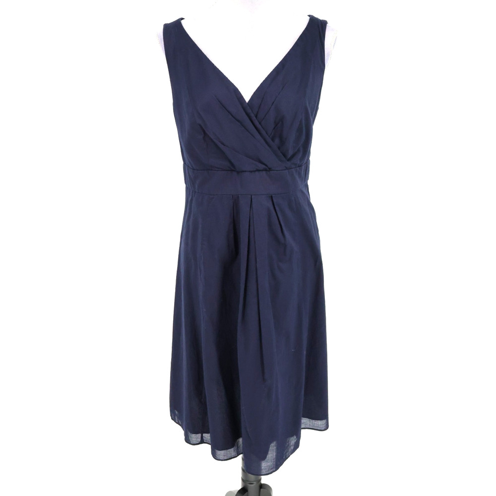 Lands End Dress Womens 14 Navy Blue Cotton Poplin Side Zip Lined Preppy Resort